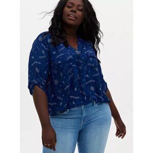Torrid Harper Harry Potter Ravenclaw House Navy Georgette Pullover Blouse 1X